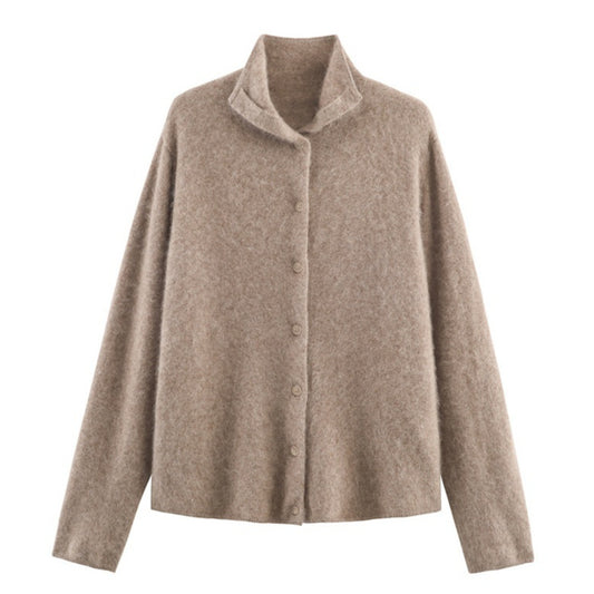 Korean-style Loose Casual High-neck Sweater Cardigan For Women