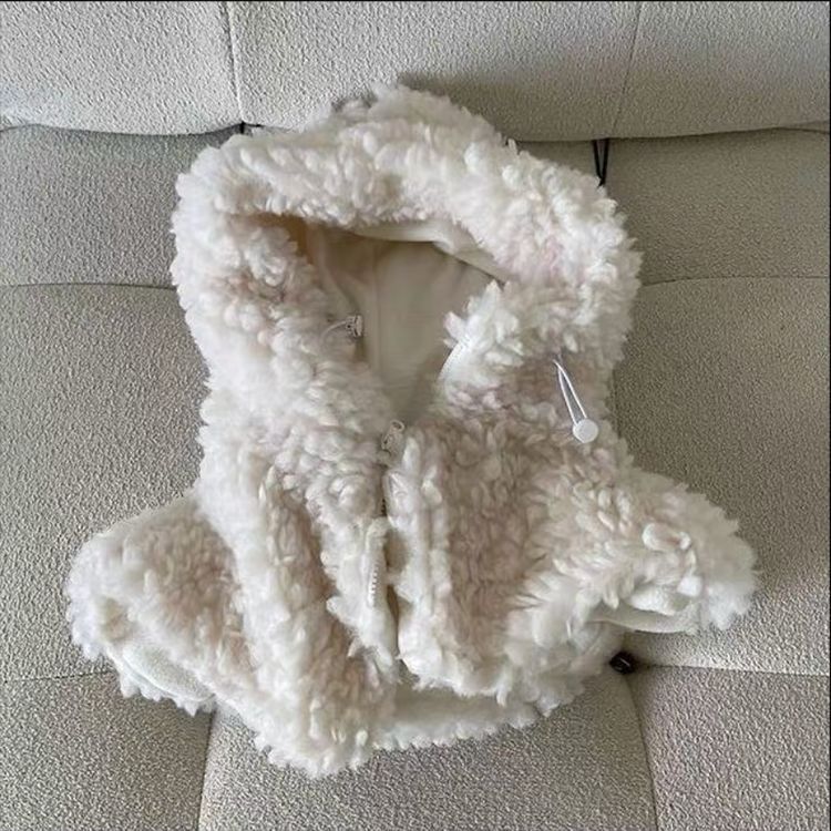 Cute And Sweet Lamb Fur Plush Hooded Shawl