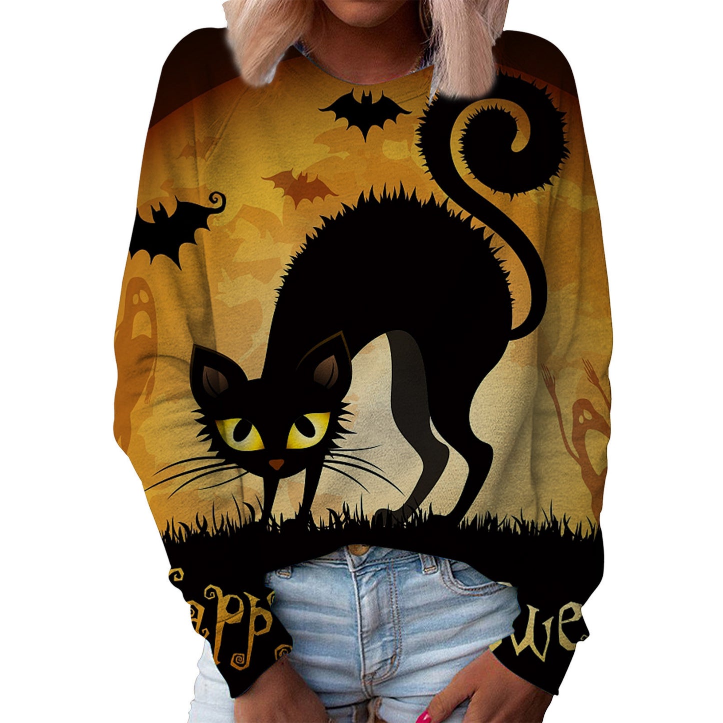 Jul Dame Top Halloween Hoveddel Printet Rund Hals