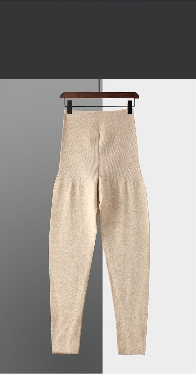 Efterårs- og vinter-dameuld-bukser varme ni-punkts leggings