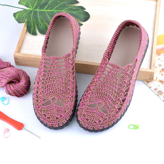 Hollow Thread Cow Tendon Bottom Crystal Hand Woven Material Bag