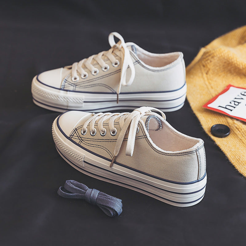 Thick-soled Women's All-match White Canvas Sneakers Explosive Single Shoes
