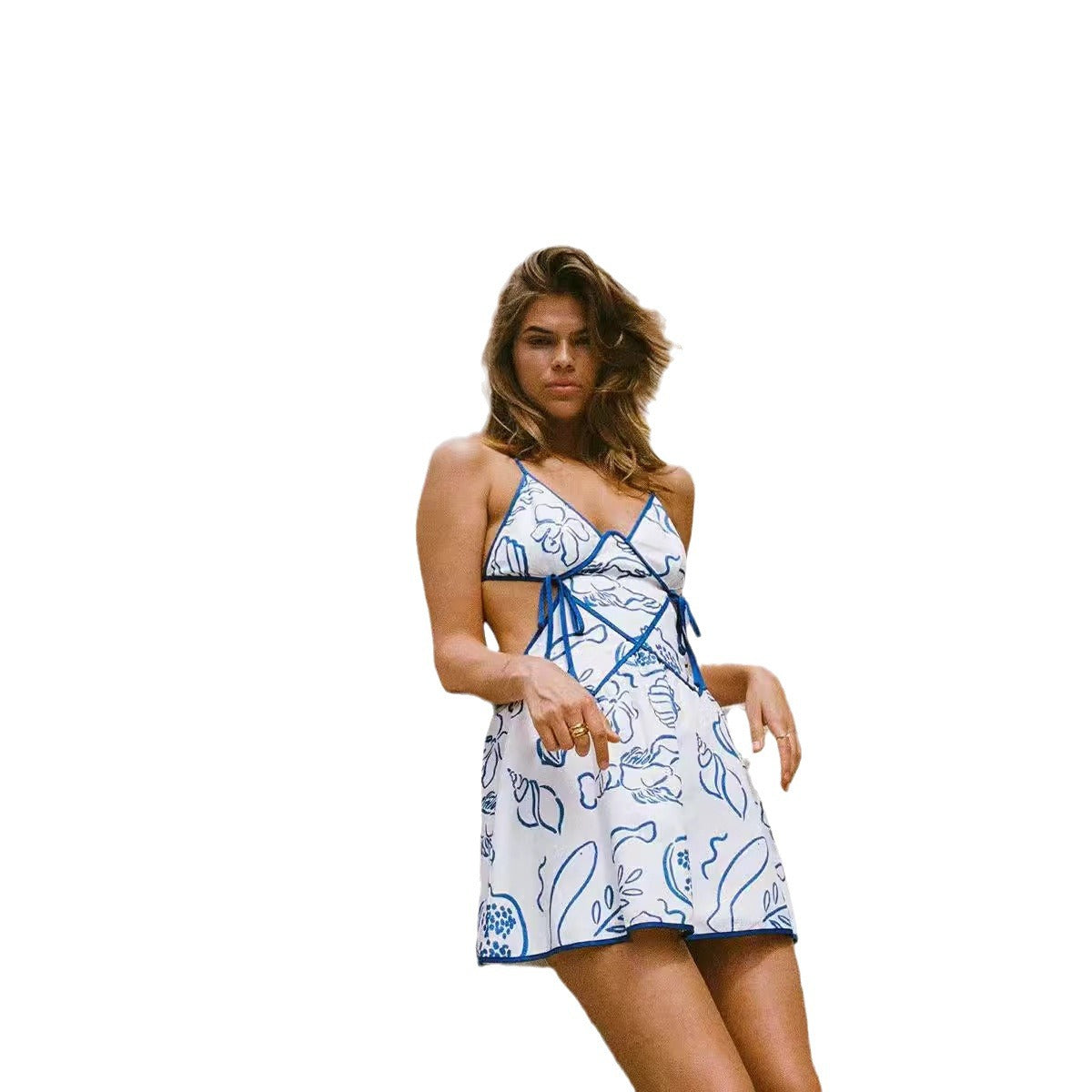 Summer Sexy Backless Spaghetti-strap Floral Print Skirt Dress