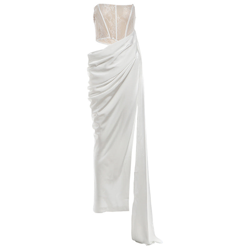 Spring Asymmetrical Midriff Baring Sleeveless Tube Dress