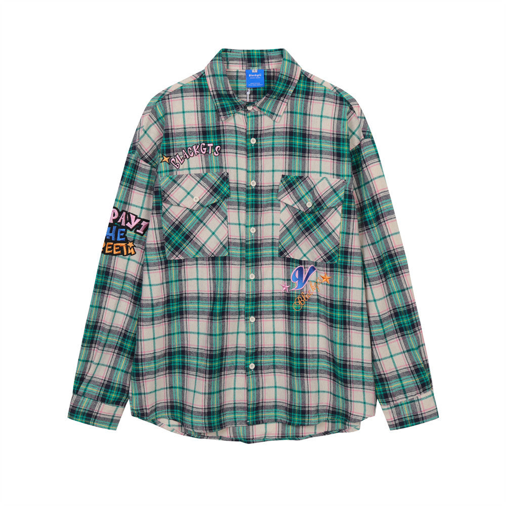 Men's Spring And Autumn Loose Shirt Letter Embroidery Casual Thin Lapels Coat