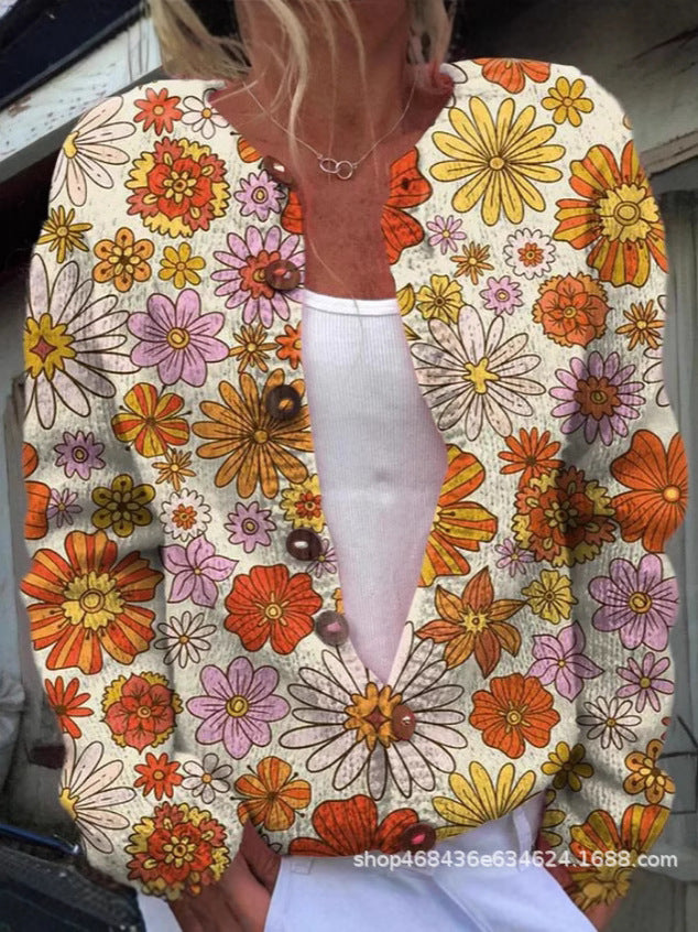 Women's Top 3D Digital Printing Cardigan Knitted Sweater