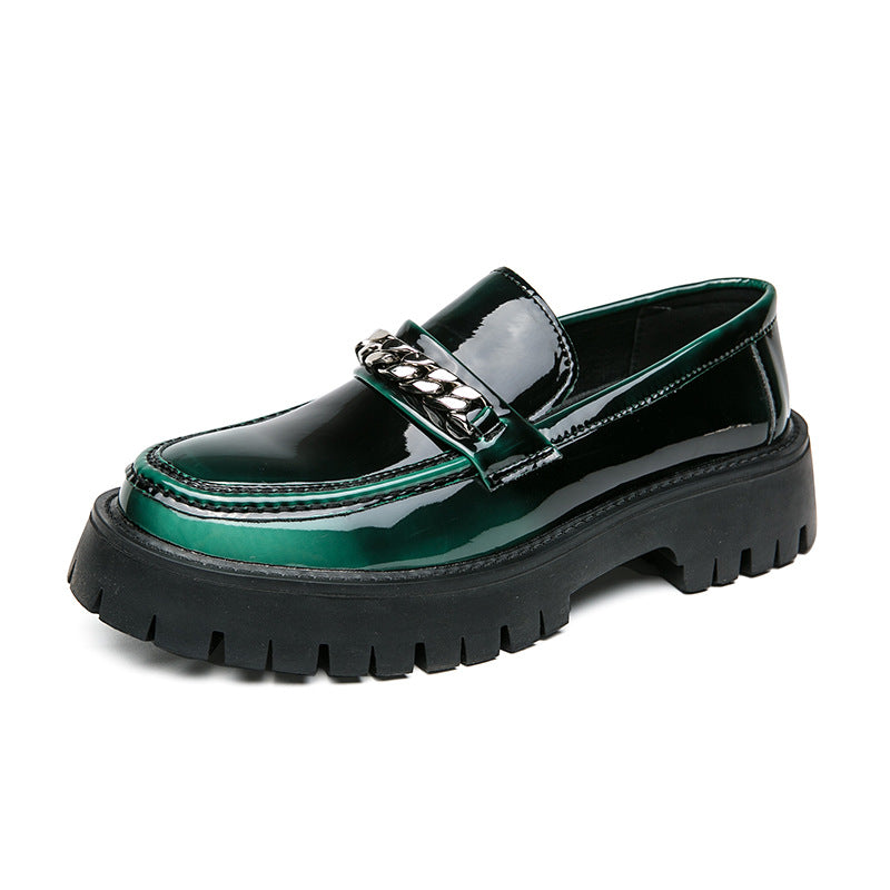 Tyksålet øget lak glansfuld casual tyk hæl-loafers