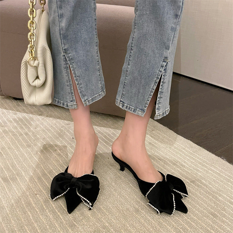 Rhinestone Bow Women's Pointed Toe High Heel Sandals