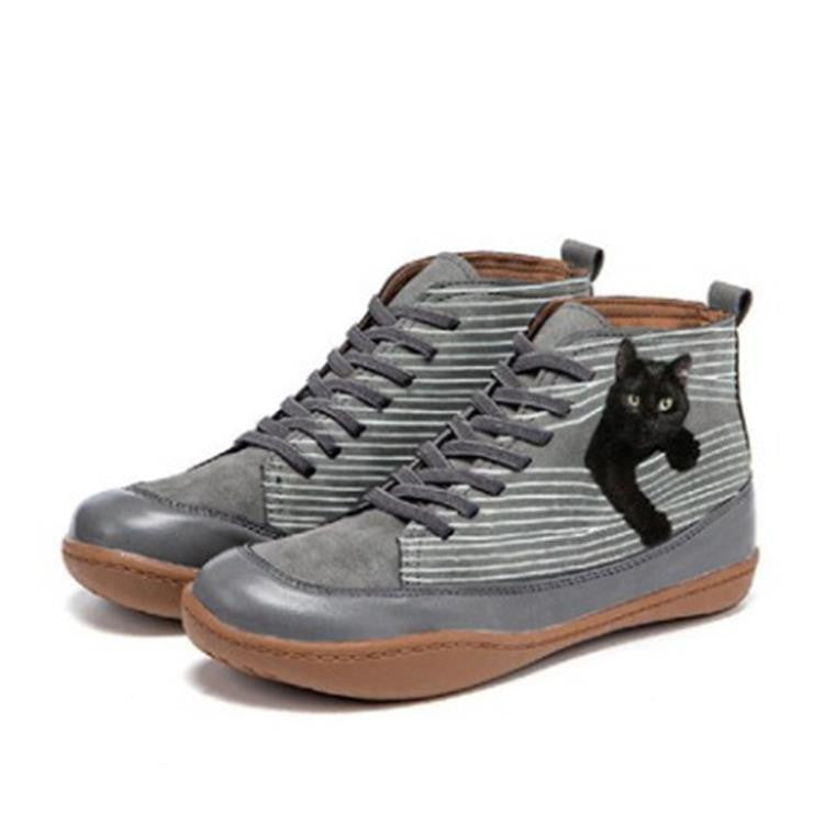 Large Size Flat-bottomed High-top Printed Totem Cross Strap Cat Cat Boots