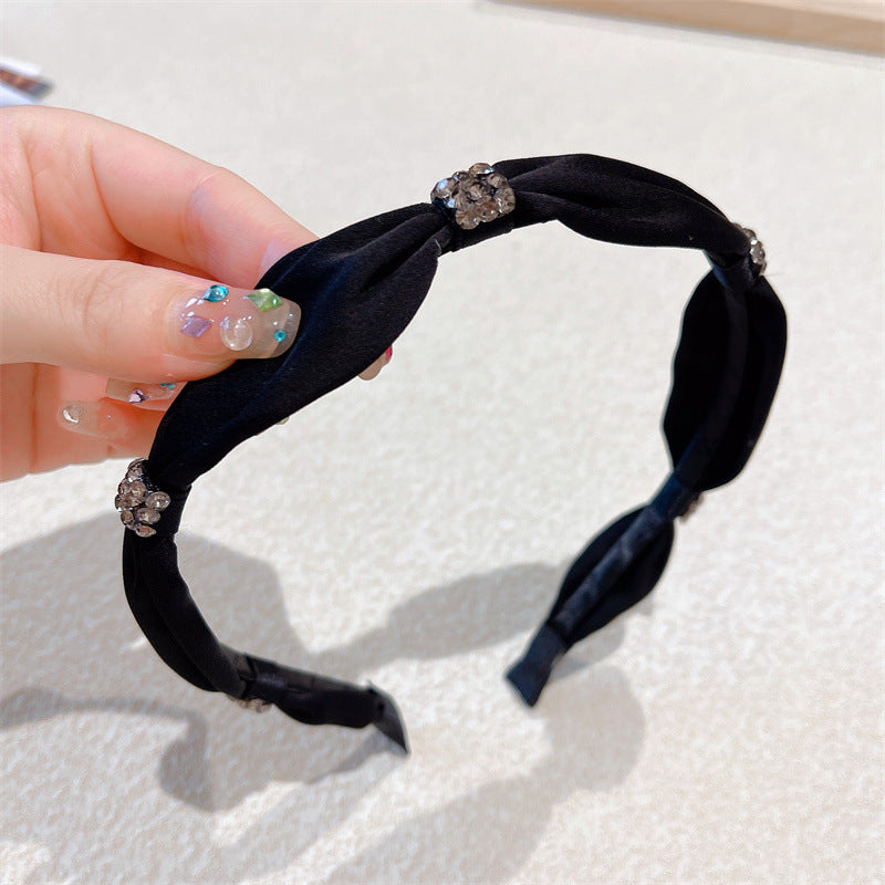 New High-end Silk Fabric Hairband With Rhinestones And A Bow Knot