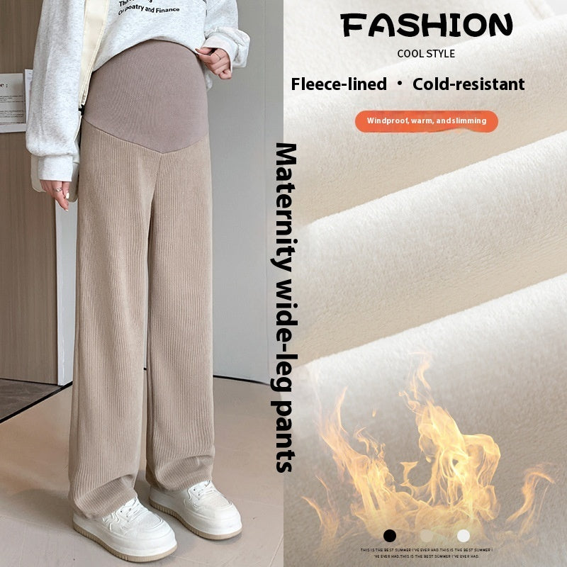 European Cotton Velvet Stripes Maternity Pants Outer Wear Fleece-lined Thickened