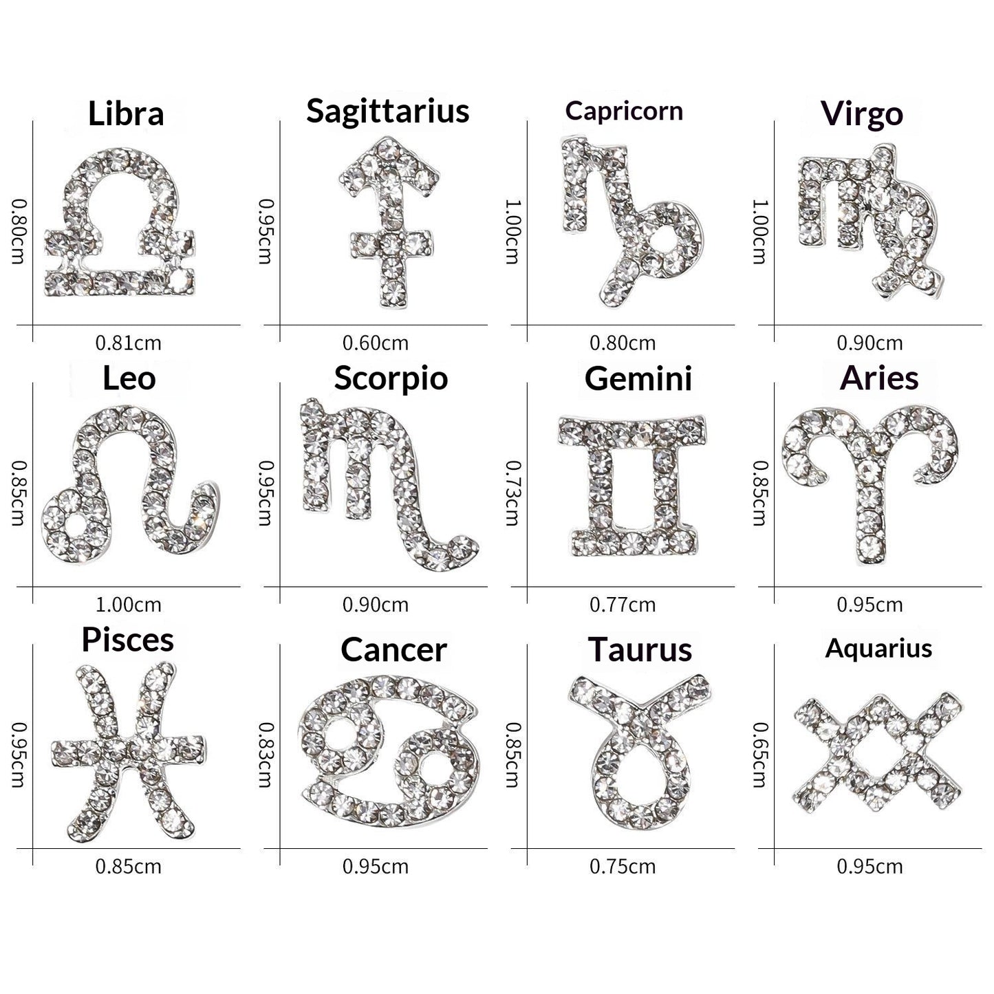 12 Zodiac Sign Nail Art Accessories Alloy Rhinestone 3D Nail Stickers For DIY Nail Decorations