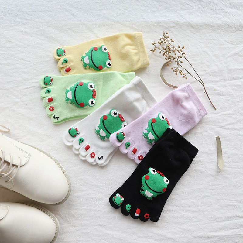 Cotton Spring And Autumn Frog Cartoon Big Boy Five-finger Socks