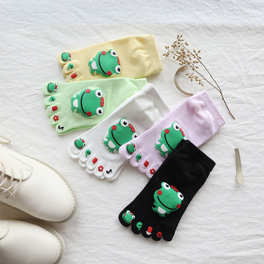 Cotton Spring And Autumn Frog Cartoon Big Boy Five-finger Socks