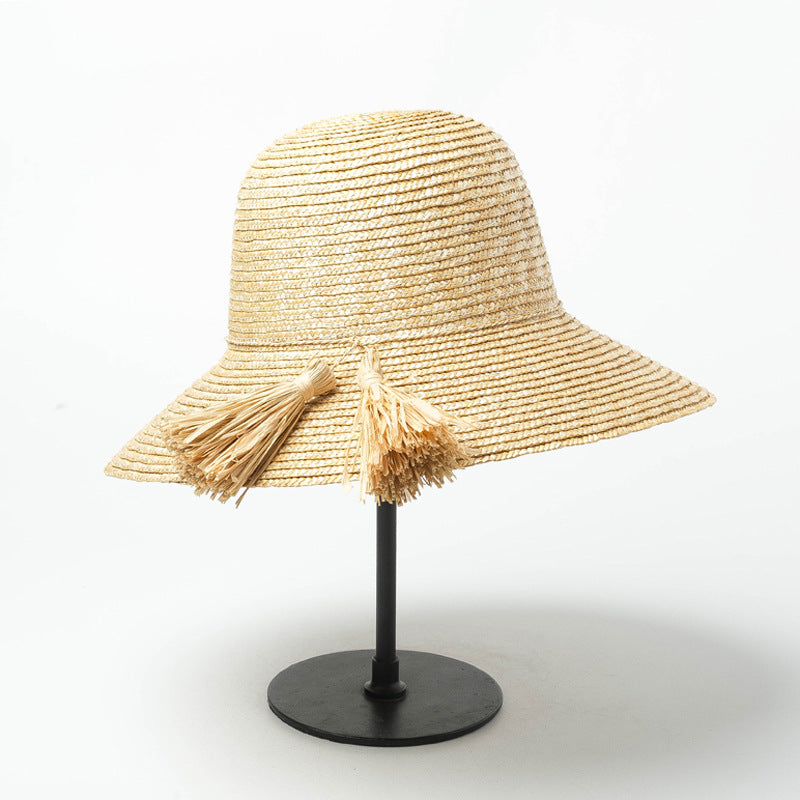 Women's Raffia Fringe Decorative Pot Straw Hat