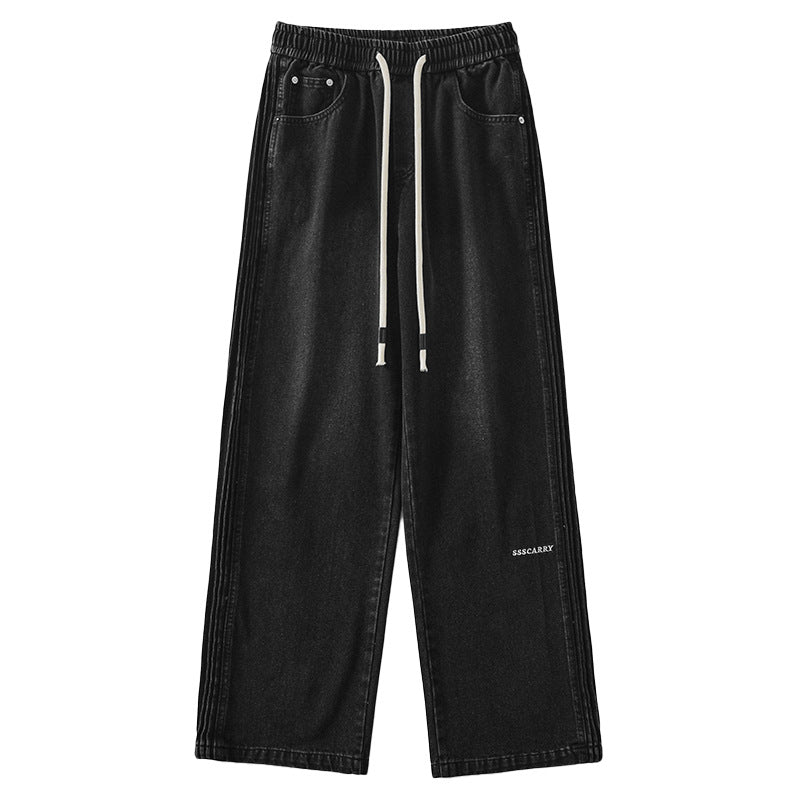Side Wrinkle Design Elastic Waist Jeans
