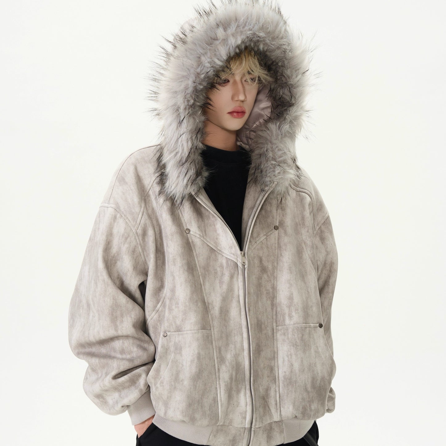 Winter Heavy Work Thick Large Fur Collar Cotton-Padded Atmosphere Cotton Coat For Men