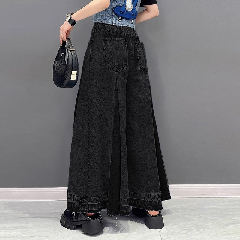 Women's American Street Pleated Wash Contrast Color Jeans