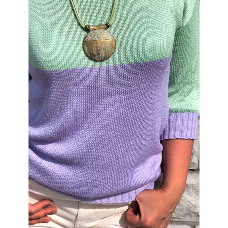 Women's Clothes Color Matching Long-sleeved Sweater