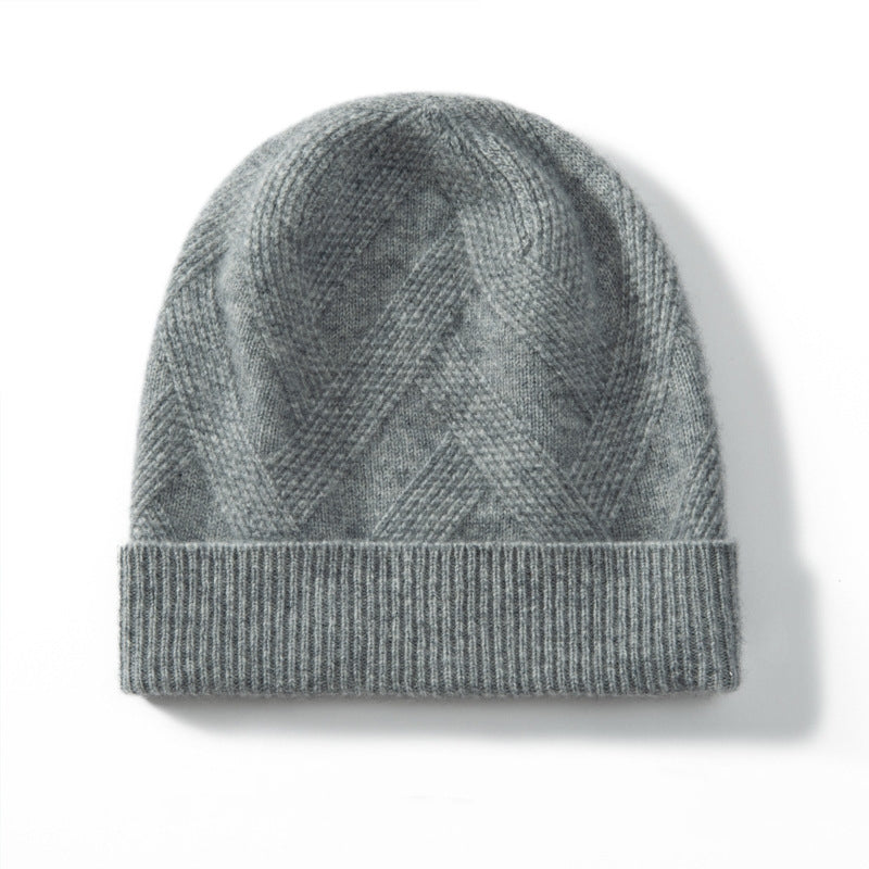 Pure Cashmere Hat Women's Thickened Wool Knitted Twisted Flower
