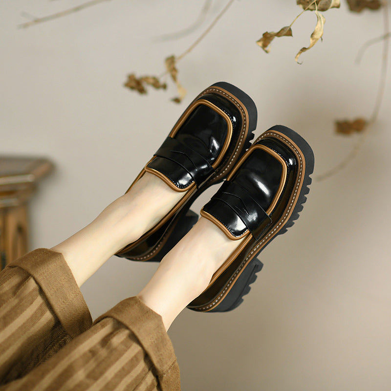 Women's Fashion New Square Toe Leather Shoes