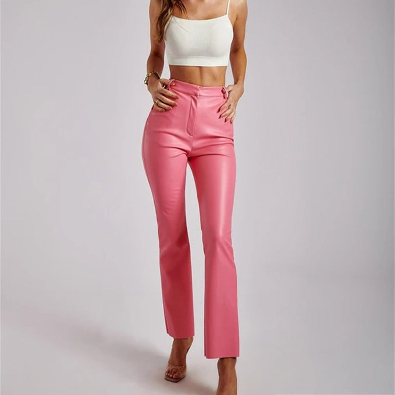 New Solid Color PU Leather Trousers Buttocks