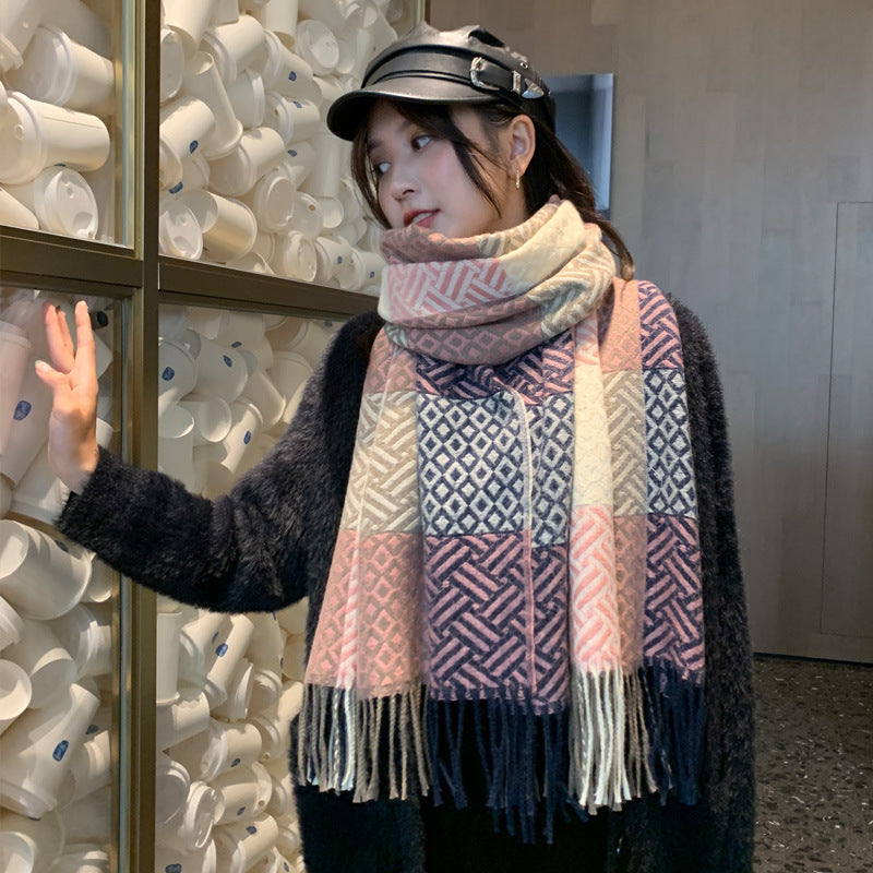 Imitated Wool All-match Double-sided Autumn And Winter Thickened Warm Scarf