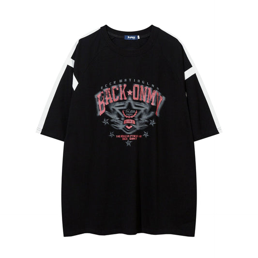 Letter Badge Printed Short-sleeved T-shirt Loose Half-sleeve Top