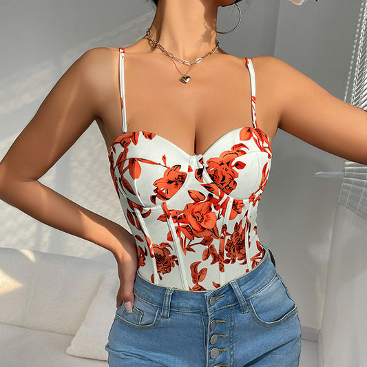 Womens Retro-Print Slim-Fit Camisole Jumpsuit