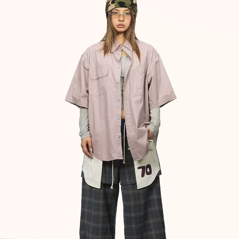 Women's Short-sleeved Shirt With Retro Workwear Pockets Summer High-grade Lapel Shirt Coat