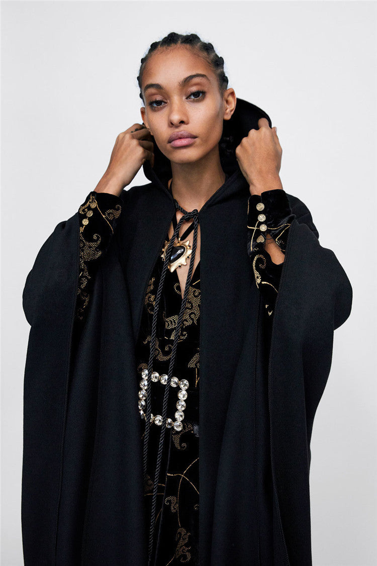 Hooded Trousers Cape Woolen Coat