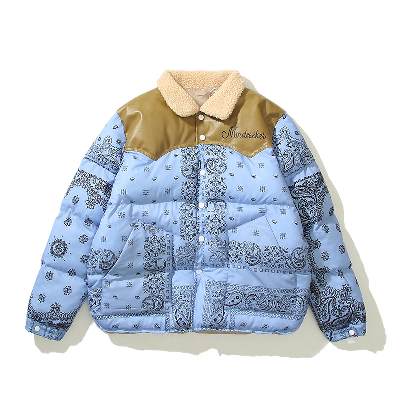 Color Stitching Cashew Flower Quilted Jacket Men