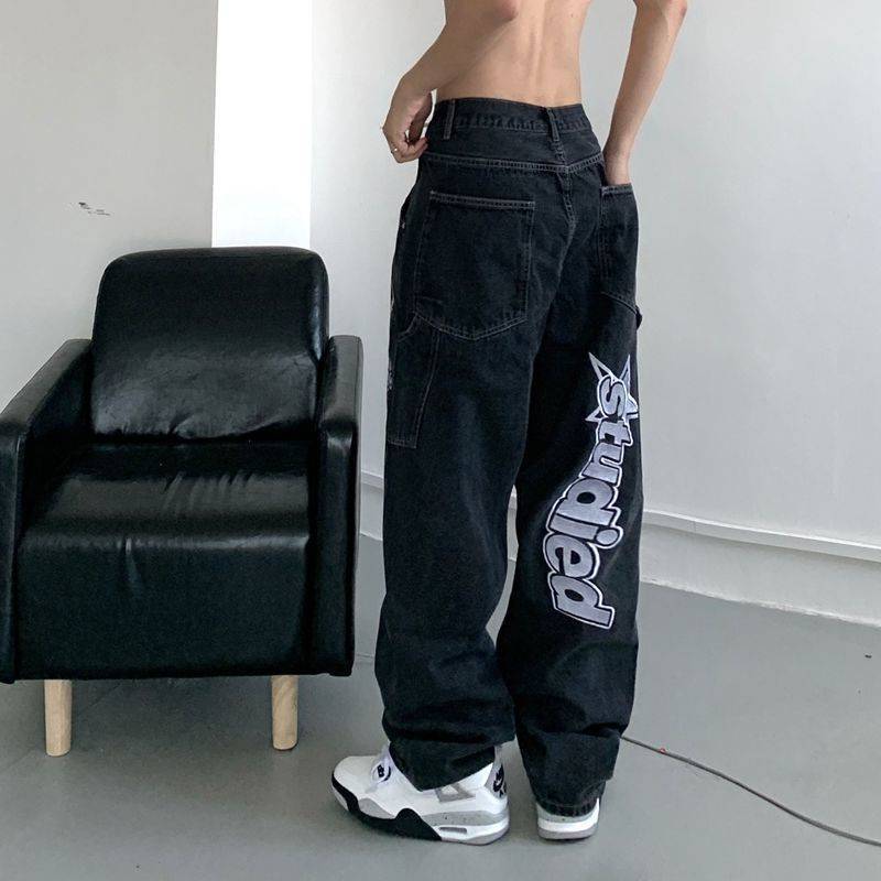 New Street Retro Hip Hop Letters Embroidered Jeans