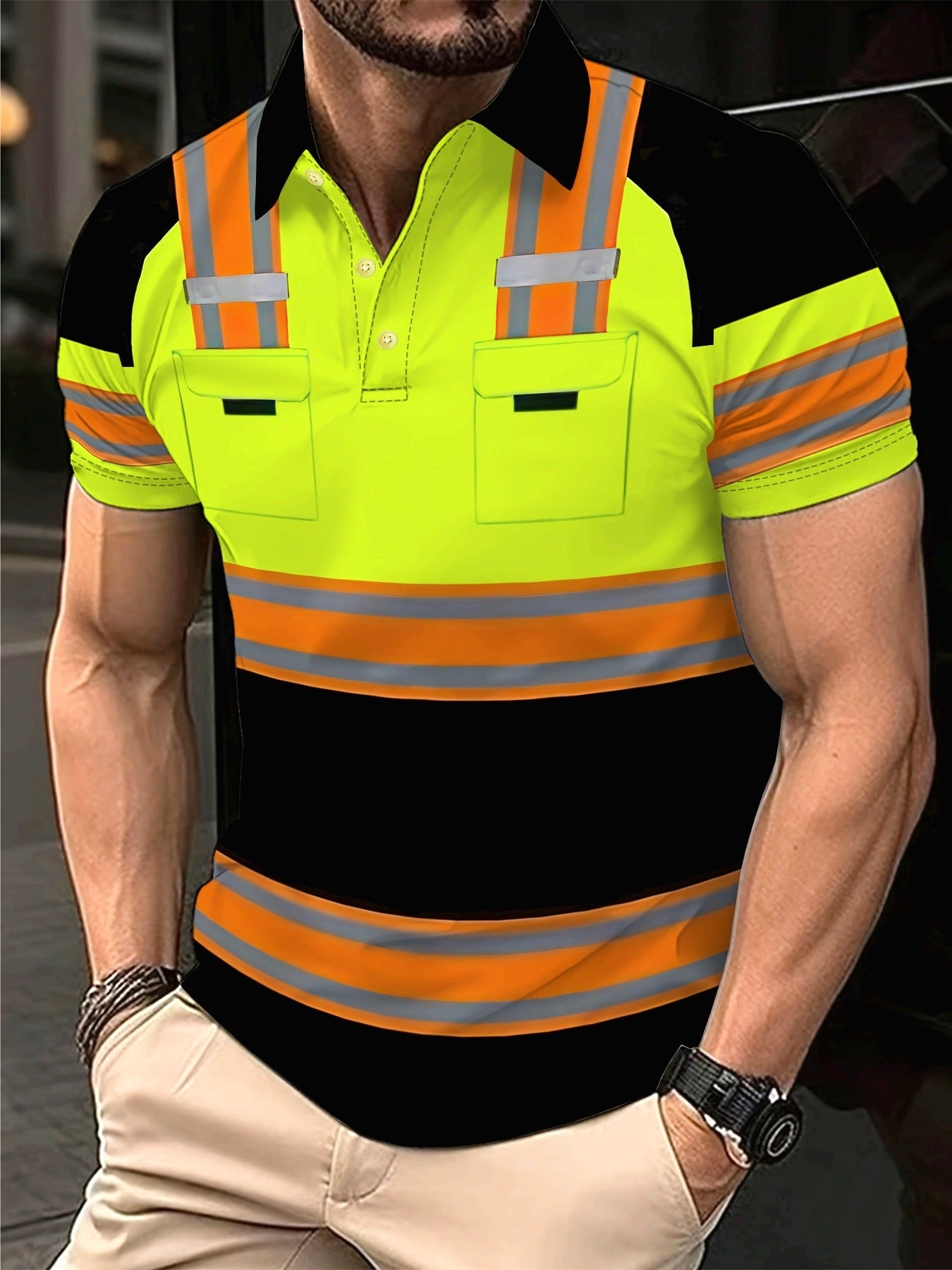 Trendy Short-sleeve Polo Shirt With A Turn-down Collar And Buttons