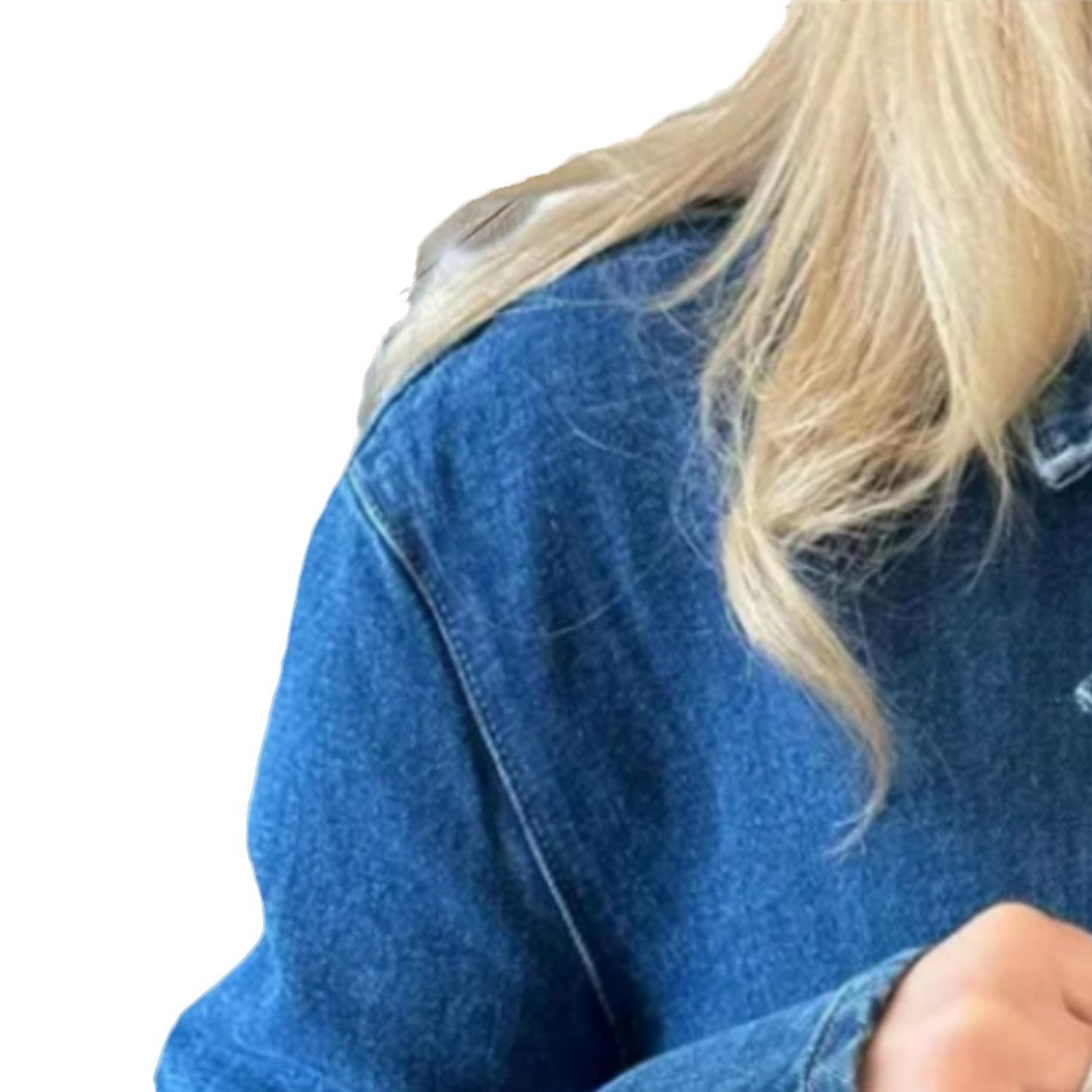 Denim Long Pocket Stand Collar Top