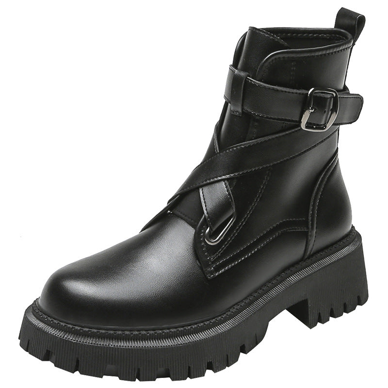 Leather Martin Boots Women's Spring And Autumn Thick-soled Short And Thin Models