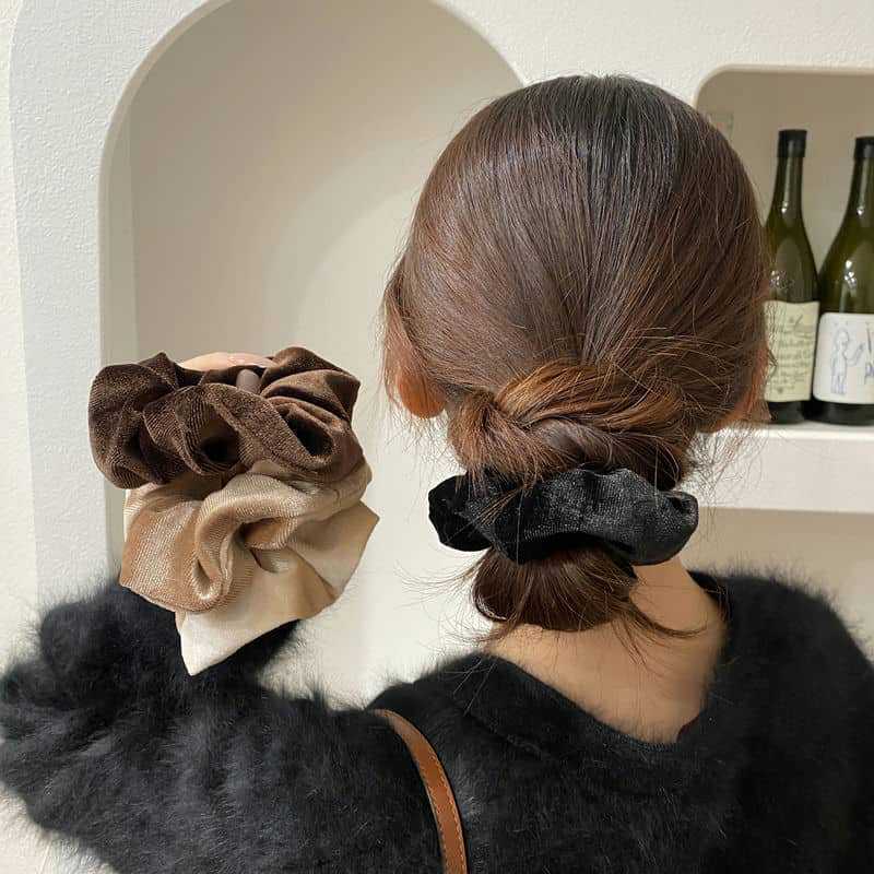 Velvet Large Hair Band Large Autumn Winter Retro American Tied-up Hair Head Flower Head Elastic