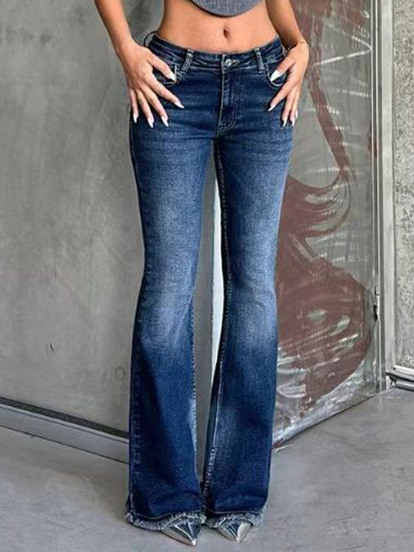 American Style Nostalgic Hot Girl Bell-bottom Pants All-match Stretch Slim Fit