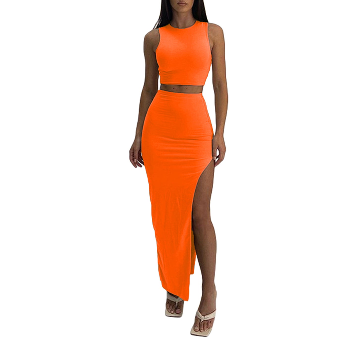 High-waisted Figure-flattering Side-split Skirt In A Casual JapaneseKorean Style