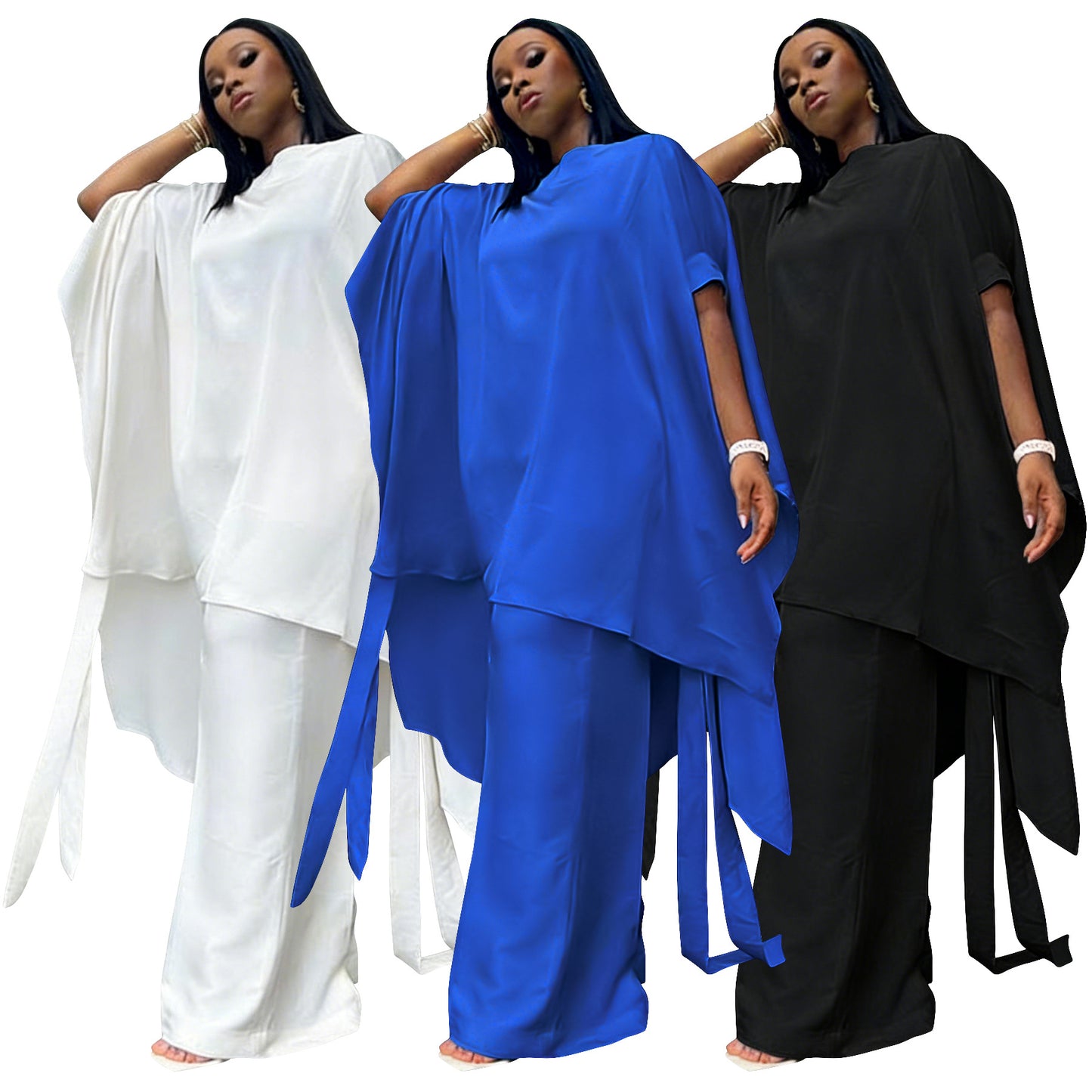 Set Stylish Shawl-Style Top And Workwear Wide-Leg Pants