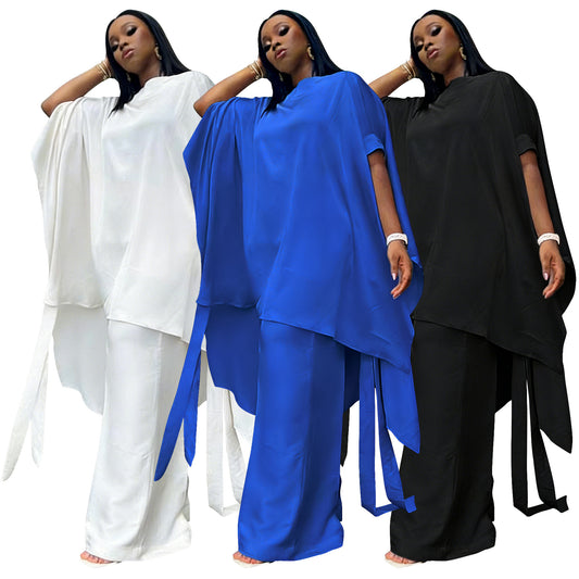 Set Stylish Shawl-Style Top And Workwear Wide-Leg Pants