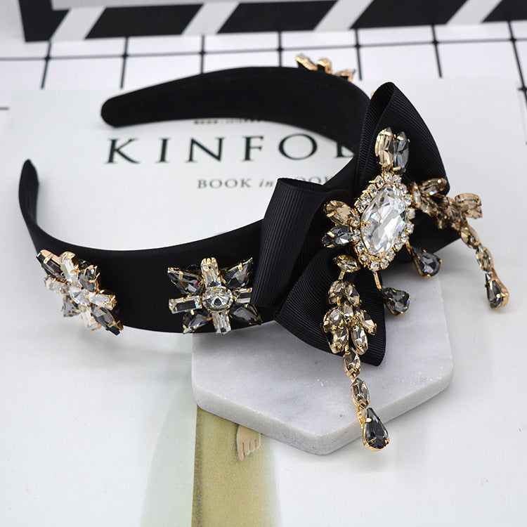 Bow Geometry Set With Large Gemstone Tassel Style Hair Hoop Jewelry