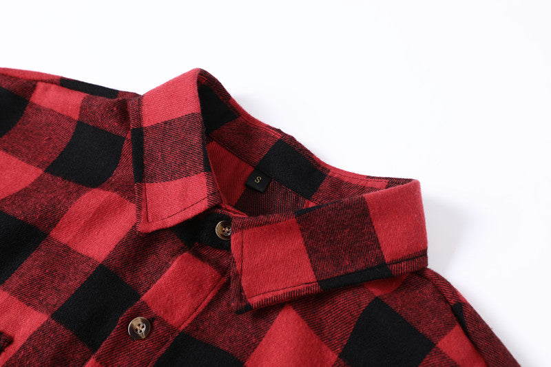 Long-sleeved Pocket Checked Shirt With A Lapel For Young Men In Autumn And