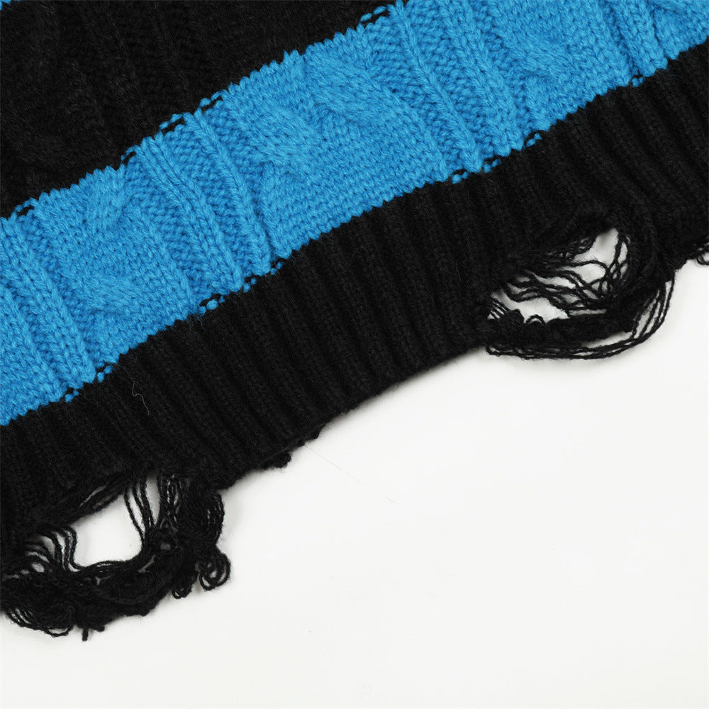 Contrast Color Striped Round Neck Sweater For Men