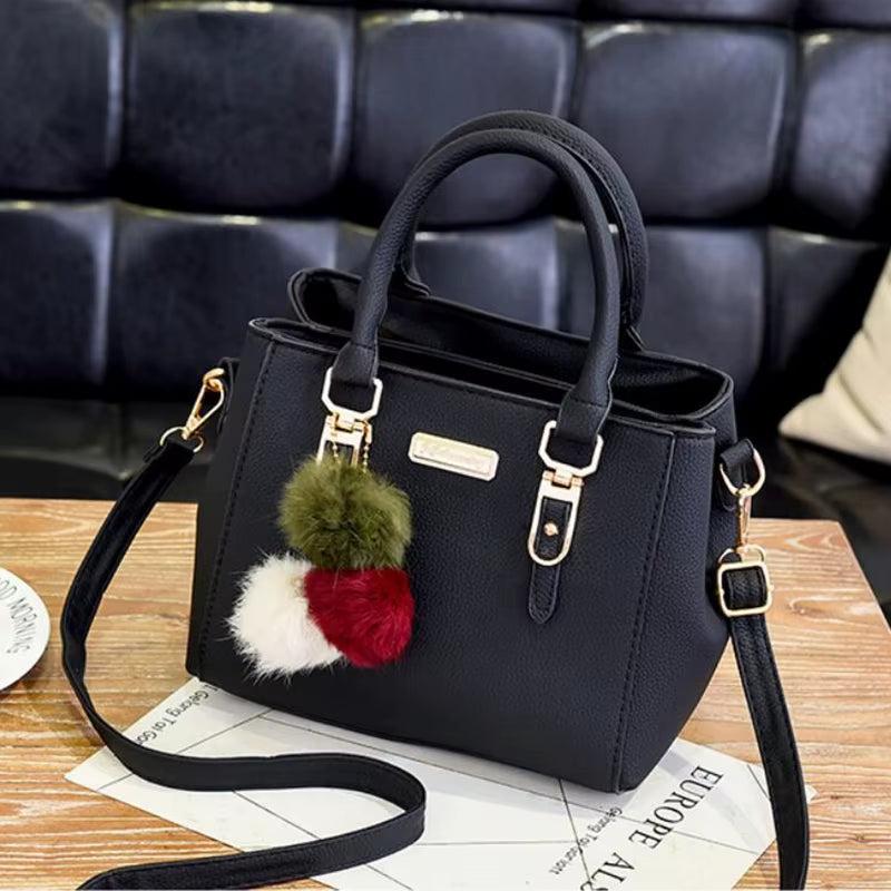PU Leather Vintage Handbags for Women - Plush Tassel Messenger Tote and Crossbody Bag