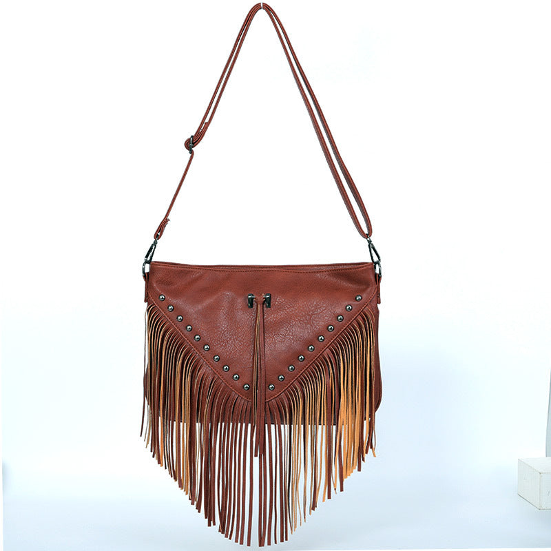 Rivet Soft Leather Tide Leisure Rivet Tassel Bag