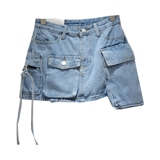Uregelmæssig Workwear Denim Nederdel til Kvinder