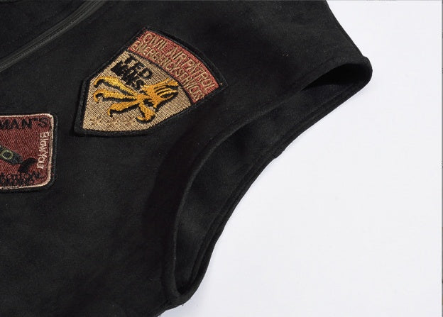 Korean-style Slim-fit Trendy Men's Waistcoat Black Patch Waistcoat Vest