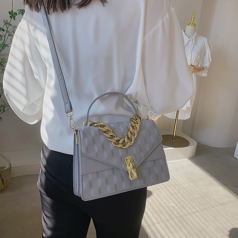European And American Plaid Thick Chain Portable Small Square Bag
