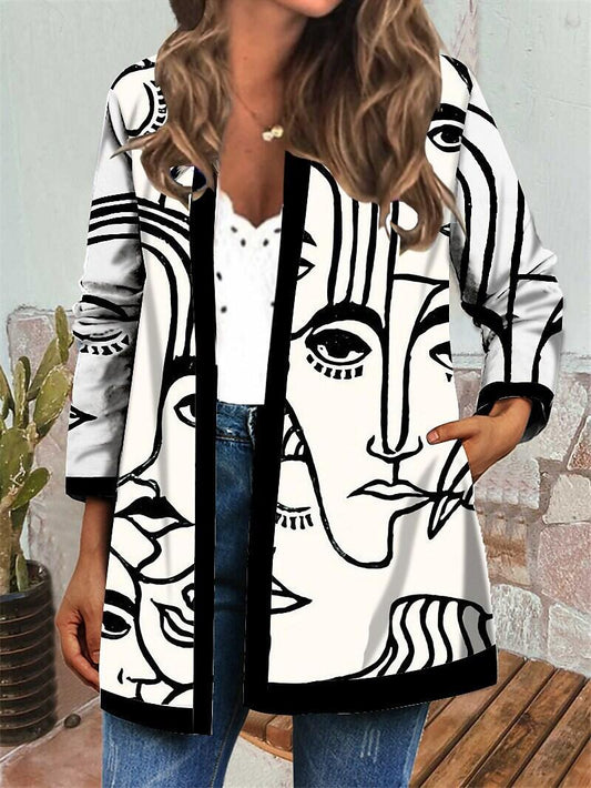 Ladies Autumn And Winter New Printed Cardigan Casual Jacket